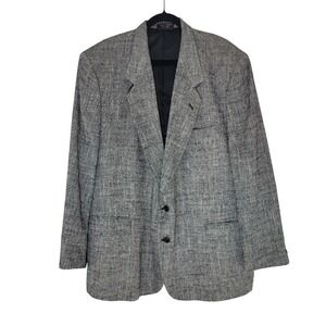 Petrocelli Mens 100% Silk Tweed Herringbone Blazer Gray Two Button Jacket 48R